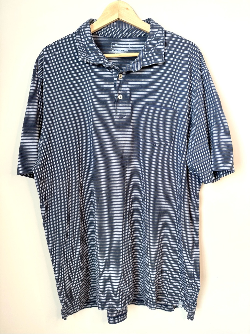 Peter Millar Comfort Men's Blue White Striped Pocket Polo Shirt XL